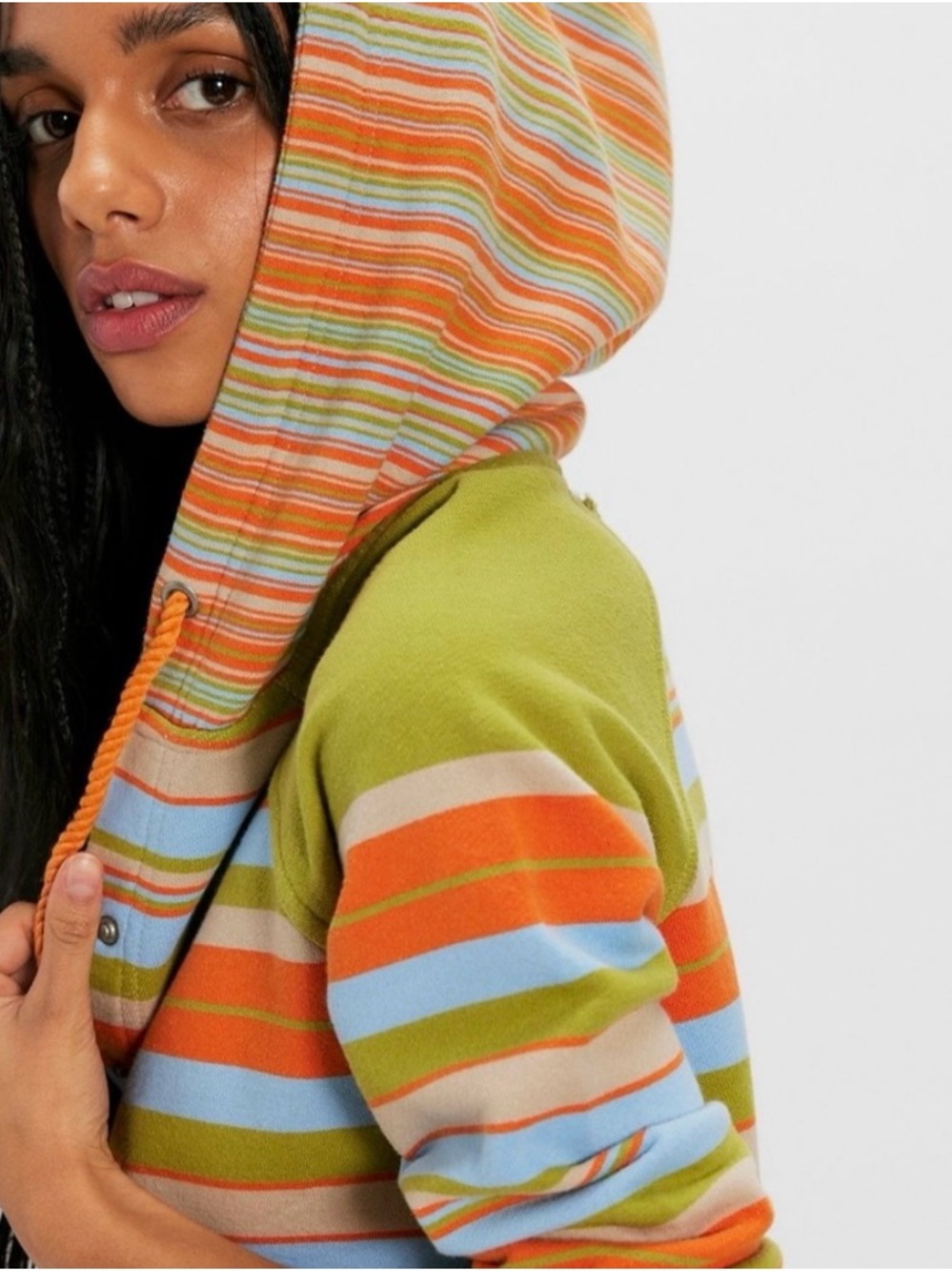 Free People Bailey Striped Hoodie Button-Up in Green, Orange & Blue - Picture 3 of 5
